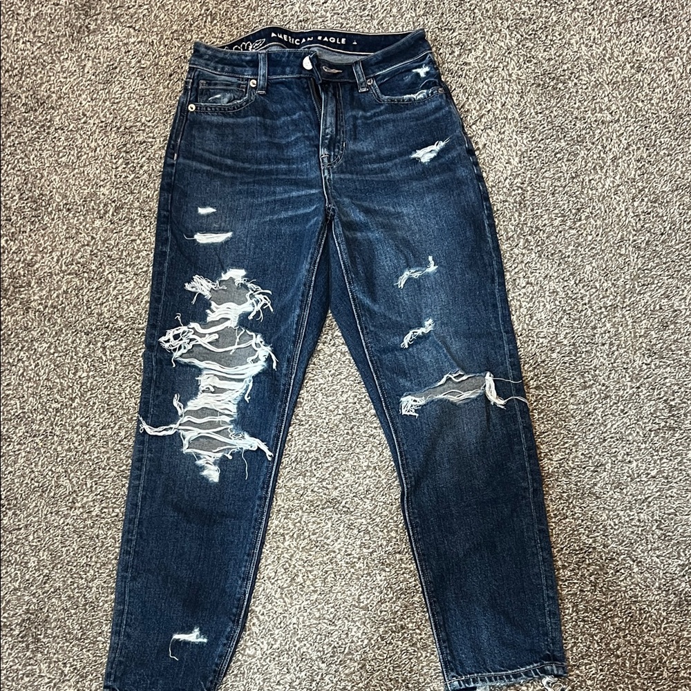American Eagle Outfitters Women's Dark Blue Distressed Skinny Jeans